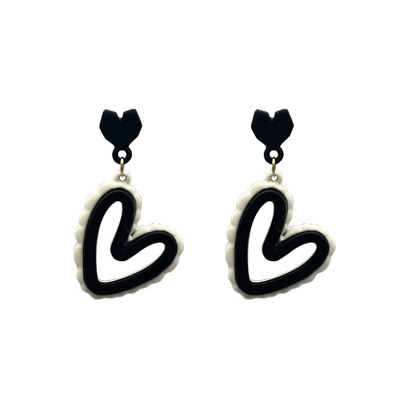 Heart Shape Black White Color Classic Earrings