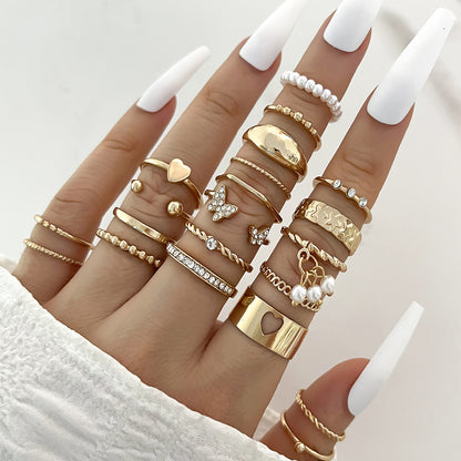 Dripping Diamond Eye Cross Leaf Set Pearl Rings