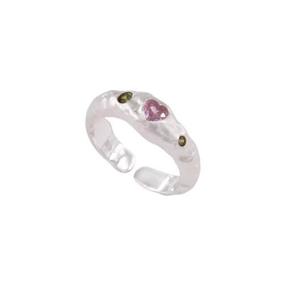 Pink Loving Heart Zircon Female Irregular Rings