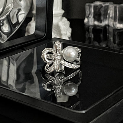 Women's High-grade Bow Open-end Pearl Cold Style Rings