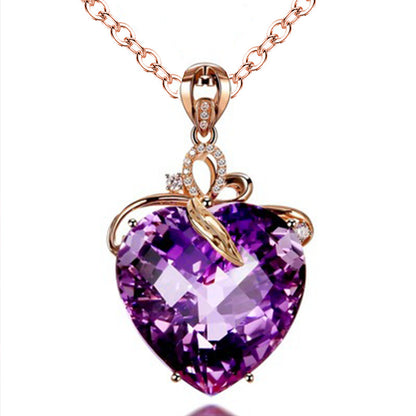 Women's Fashion Heart-shaped Amethyst Gem Peach Heart Pendants