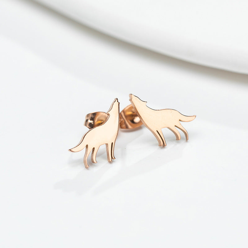 French Style Stainless Steel Cute Animal Personality Wolf Earrings