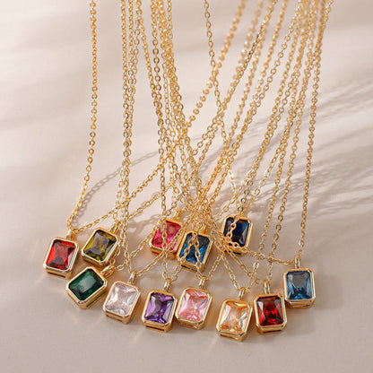 Moon Birthstone Birthstones Square Water Drop Copper Plating Necklaces