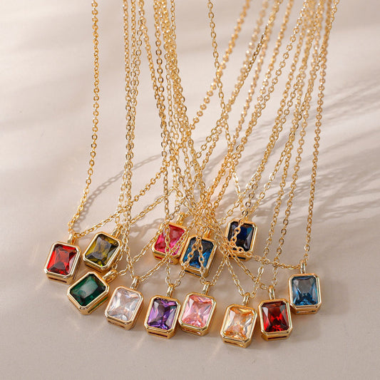 Moon Birthstone Birthstones Square Water Drop Copper Plating Necklaces