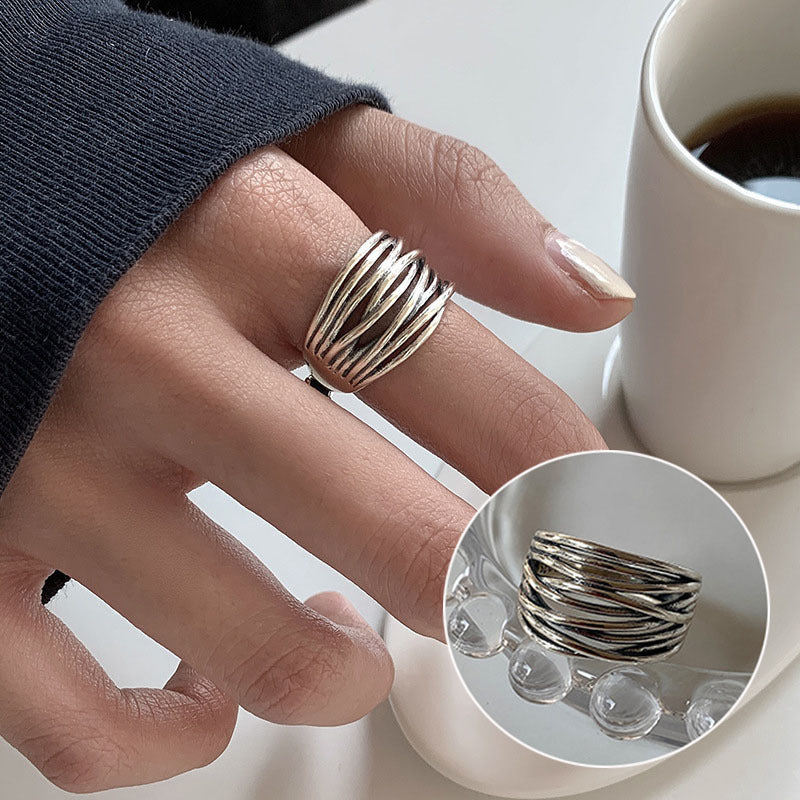 Line Cross Cord For Braiding Female Simple Irregular Wide Rings