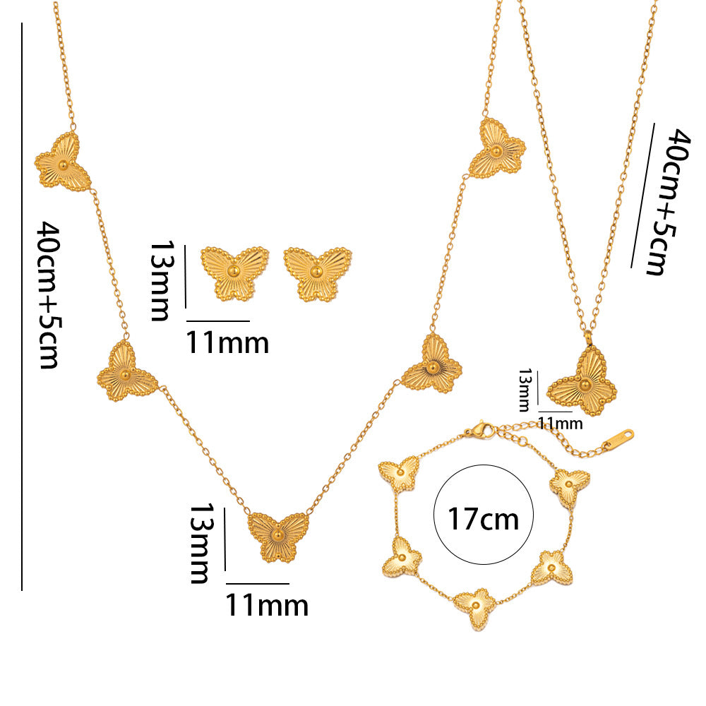 Four-leaf Flower Jewelry Suit Butterfly Laser Necklaces