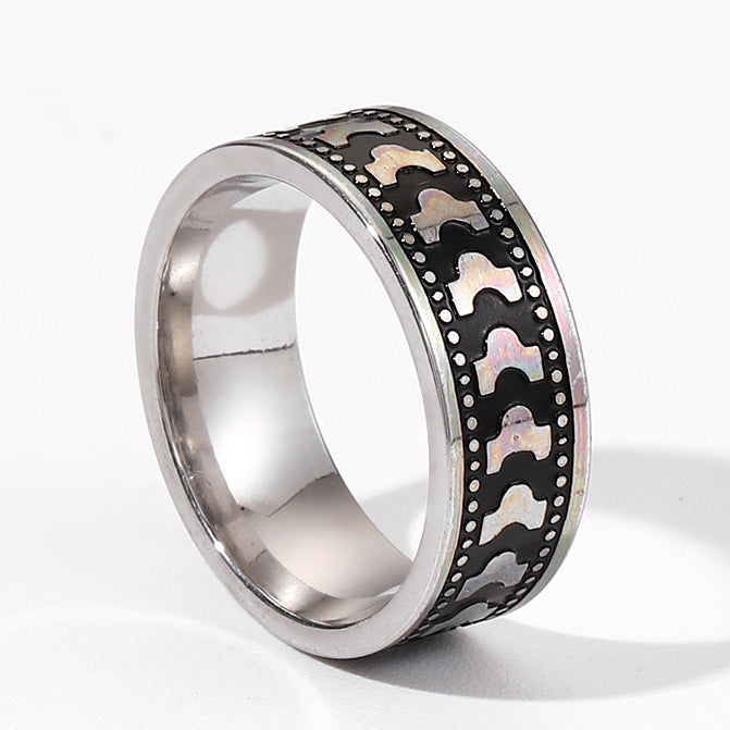 Men's Titanium Steel Dragon Pattern Ecg Heart-shaped Stainless Rings