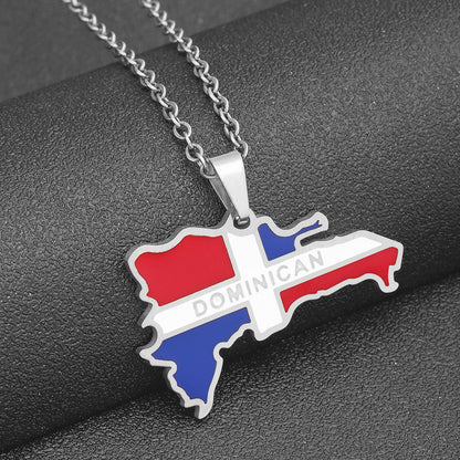 Women's & Men's Dominica Map Titanium Steel Stainless Couple Necklaces