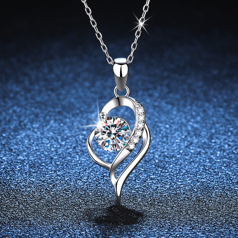 Sterling Sier Moissanite Karat Heart-to-heart High Carbon Stone Valentine's Necklaces