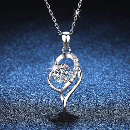 Sterling Sier Moissanite Karat Heart-to-heart High Carbon Stone Valentine's Necklaces