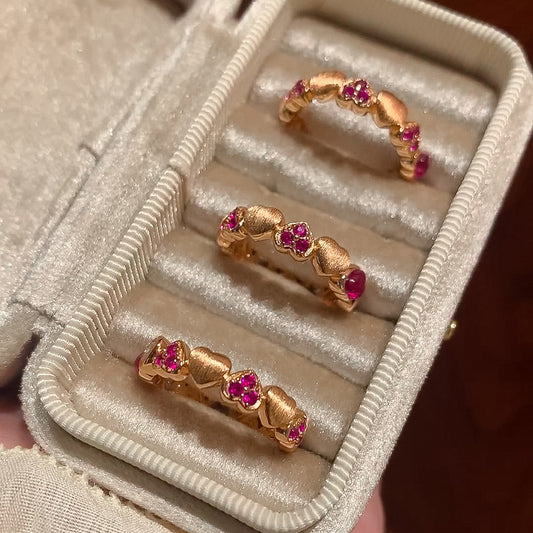Women's Heart Zircon Red Corundum Light Luxury High-grade Love Rings
