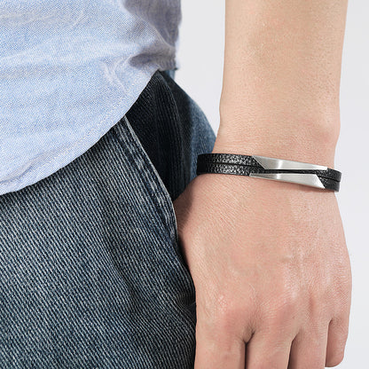 Men's Stainless Steel Fashion Titanium Imitation Leather Bracelets