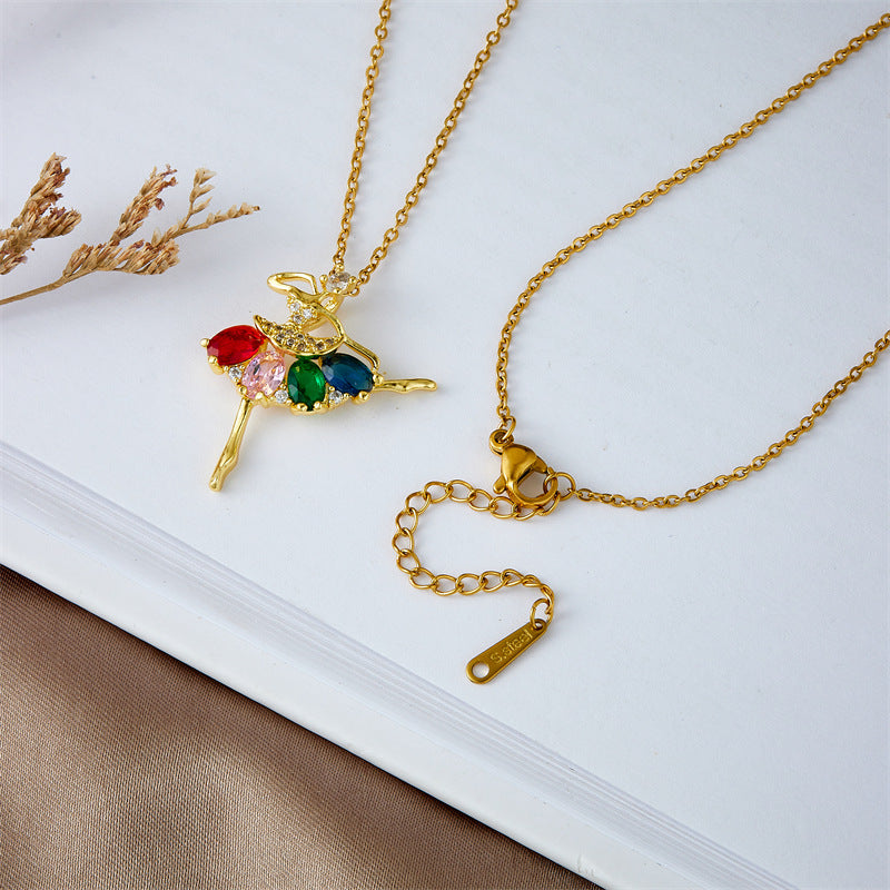 Female Design High-grade Color Zircon Titanium Necklaces