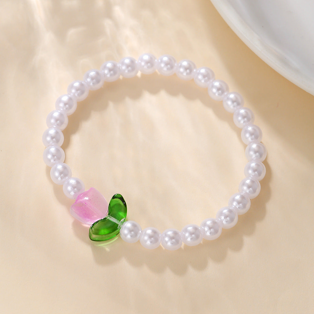 Women's Tulip Pearl Fashion Flower Fresh Bracelets