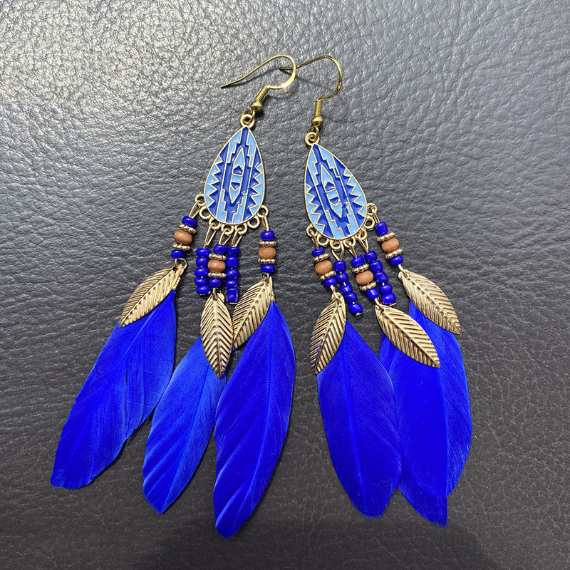 Bohemian Feather Ethnic Yunnan Travel Vintage Earrings