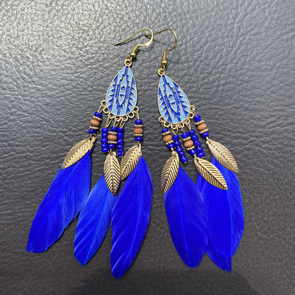 Bohemian Feather Ethnic Yunnan Travel Vintage Earrings