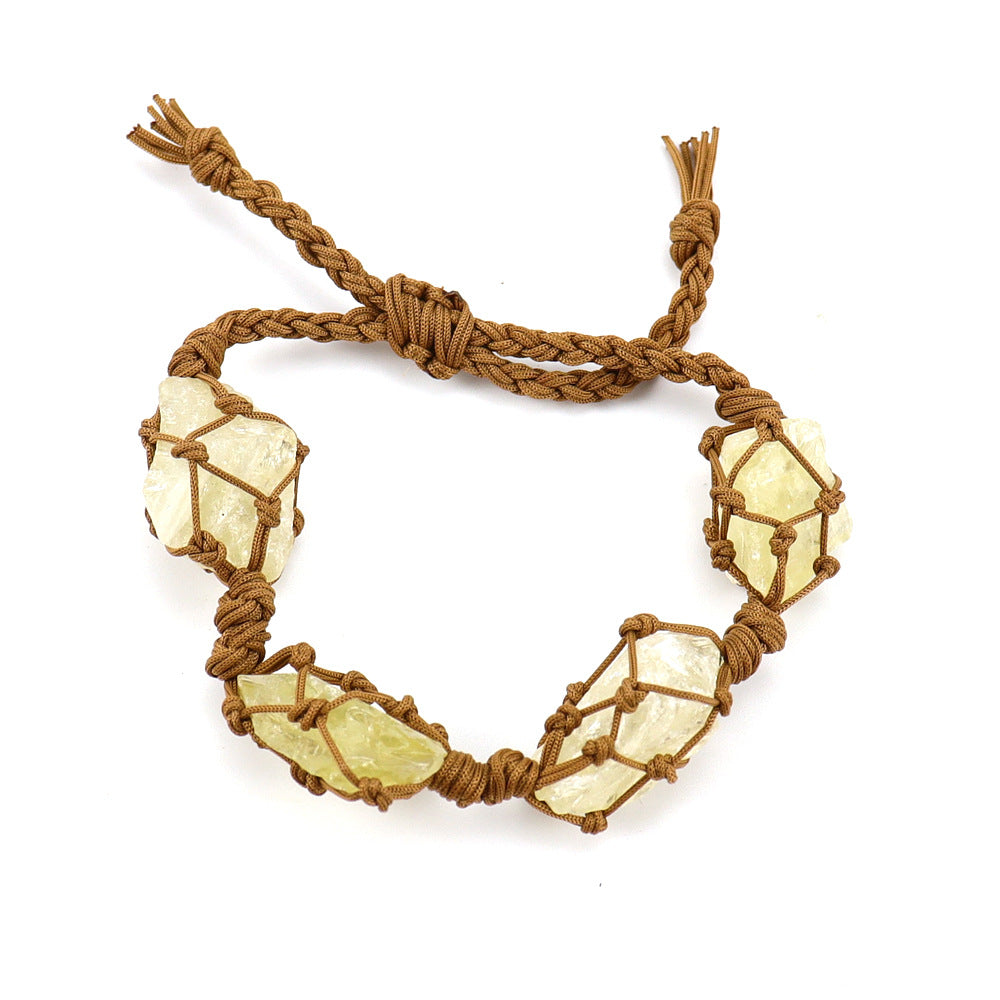 Woven Crystal Rough Stone Mesh Wax Bracelets