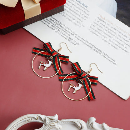 Christmas Winter Bow Five-pointed Star Element Earrings