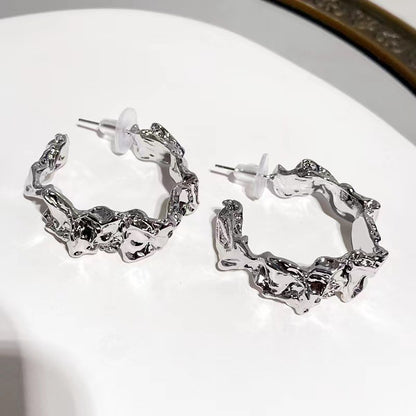 Sier Needle Metal Pleated Lava Ear Female Niche Design Earrings