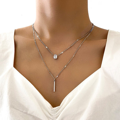 Ornament Style Crystal Personality Double Layer Necklaces