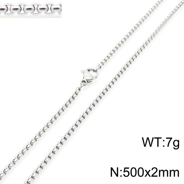 Women's & Men's Stainless Steel Square Pearl Chain Titanium Card Necklaces