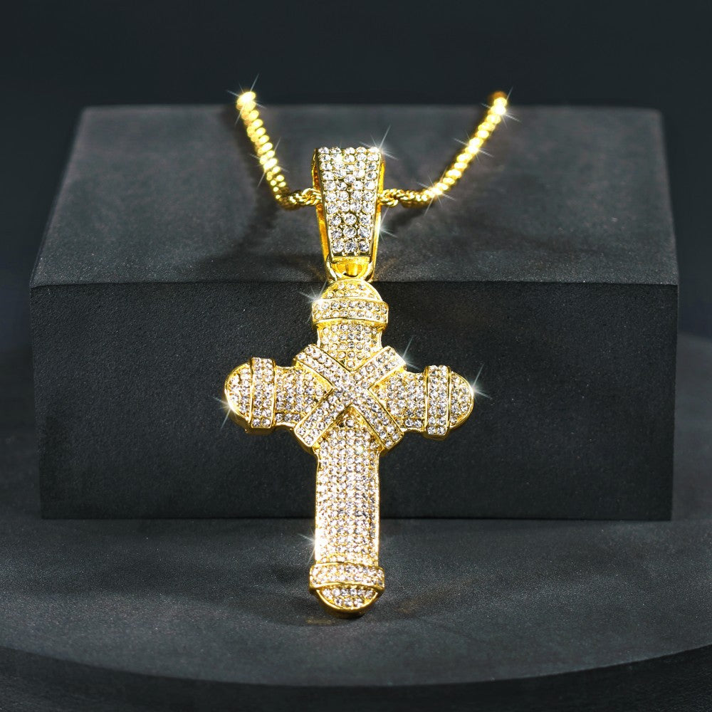 Men's Zircon Gold Chain Punk Crystal Cross Pendants