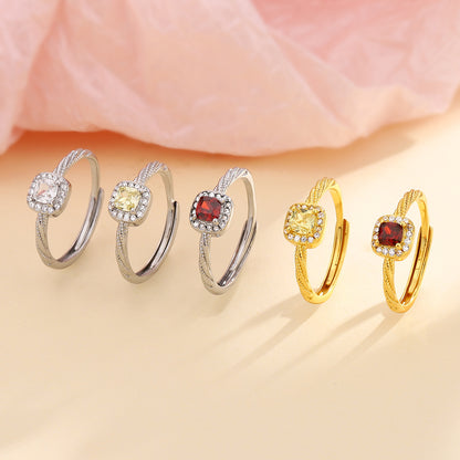 Women's Combination Twin Square Red Zircon Twist Gold Rings