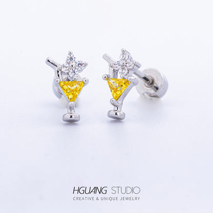 Titanium Steel Gold Micro Inlaid Zirconium Nail Earrings