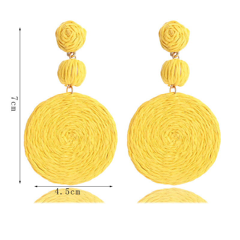 Bohemian Raffia Round Summer Beach Vacation Earrings