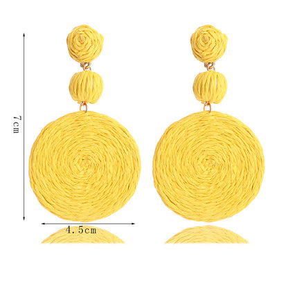 Bohemian Raffia Round Summer Beach Vacation Earrings