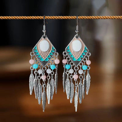 Tassel Turquoise Retro Imitation Miao Sier Minority National Style Earrings