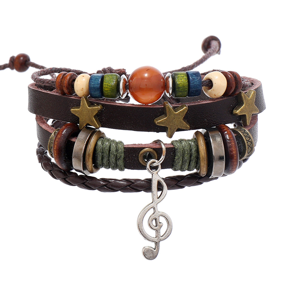 Notes Vintage Cowhide Hand-woven Beaded Trend Bracelets