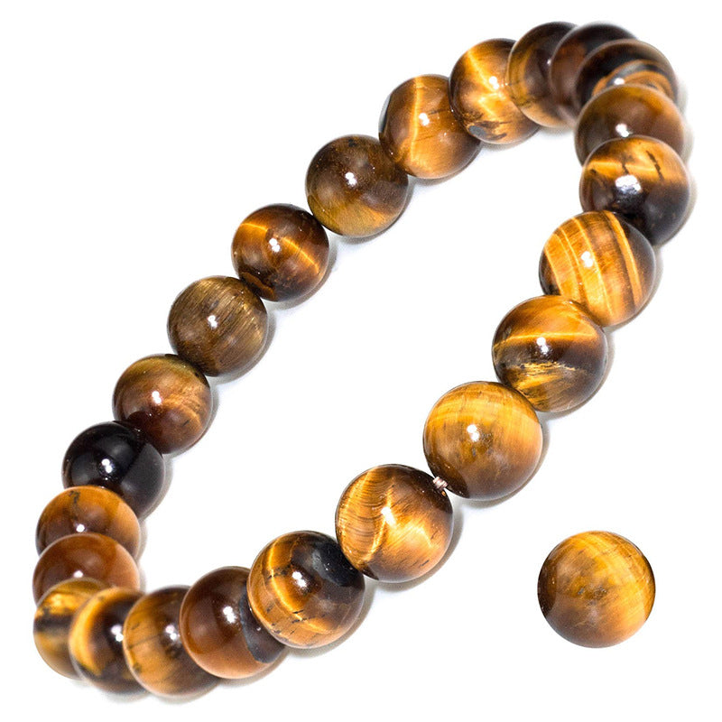 Yellow Tiger's Eye Elastic Beaded Wood Bracelets