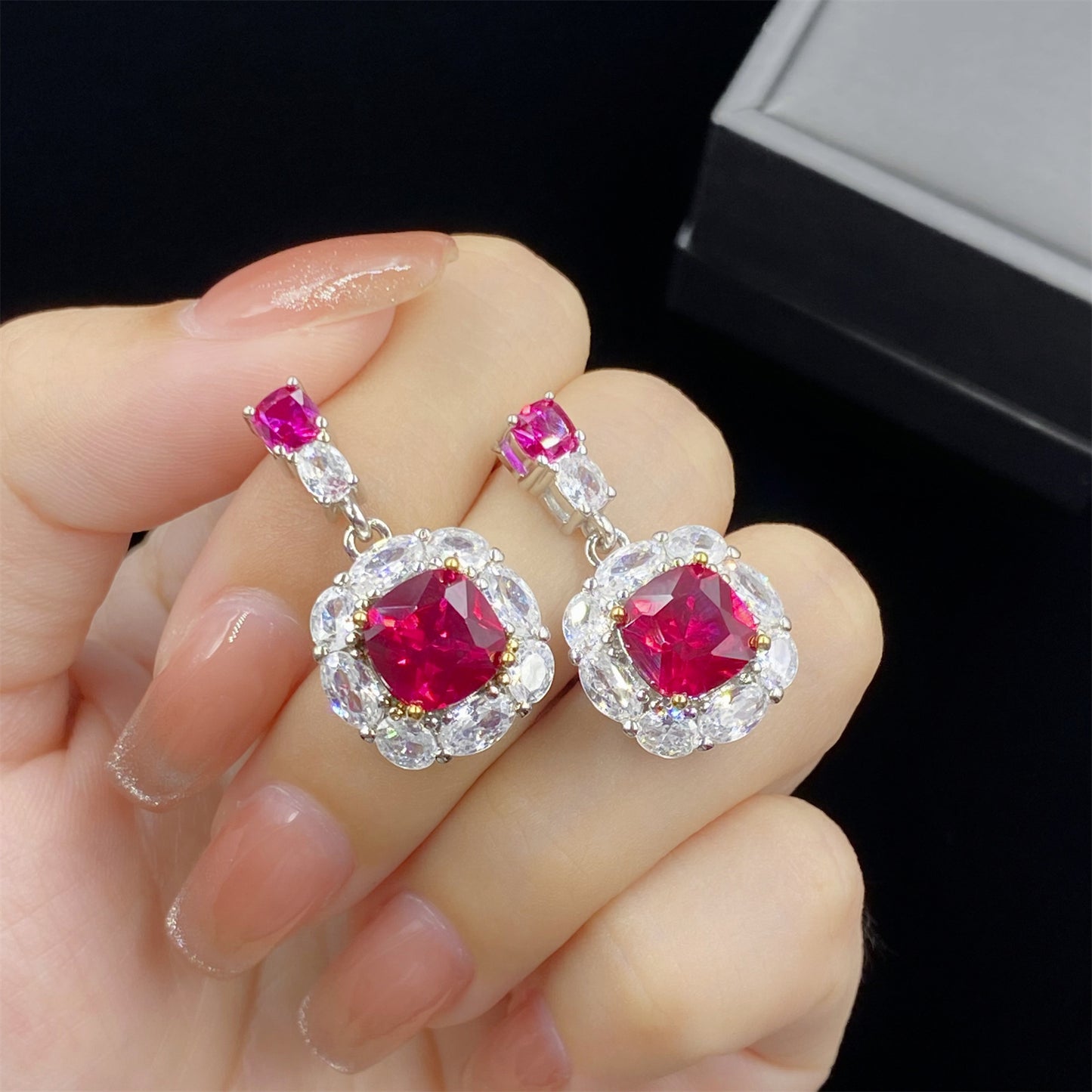 Elegant Square Bag Red Corundum Fashion Three-piece Set Simulation Pendants