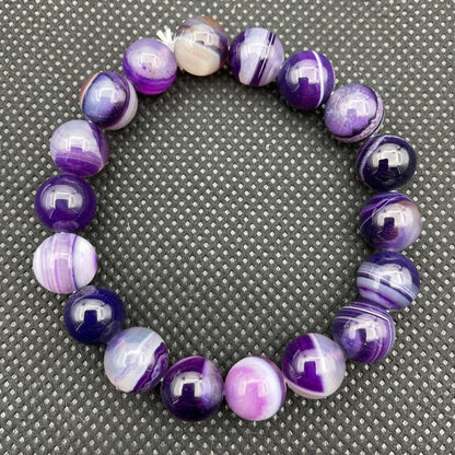 Women's & Men's Agate Purple Stripe Round Beads Single Circle Bracelets