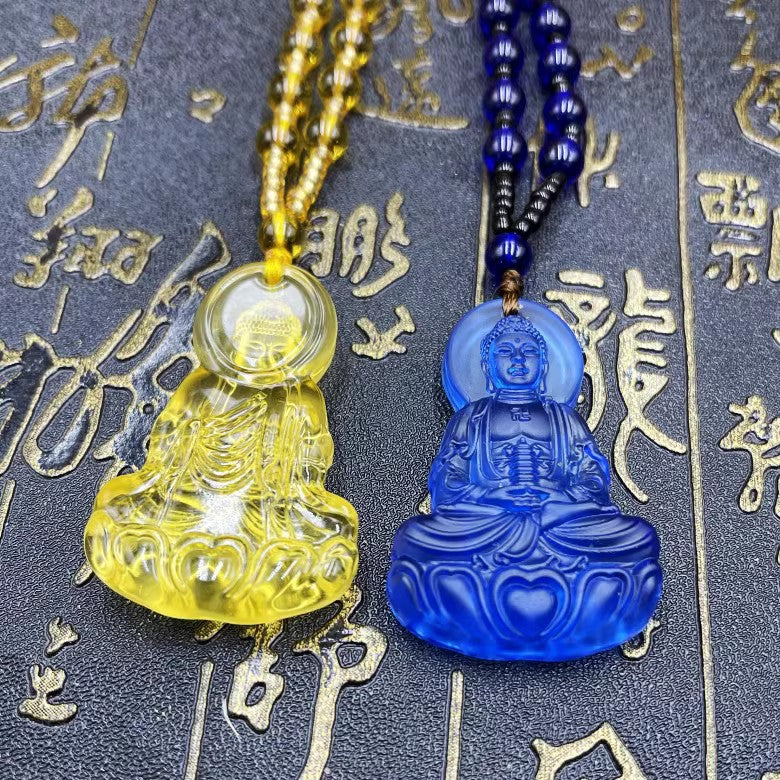 Women's & Men's Three-dimensional Ball Bead Chain Blue Buddha Pendants