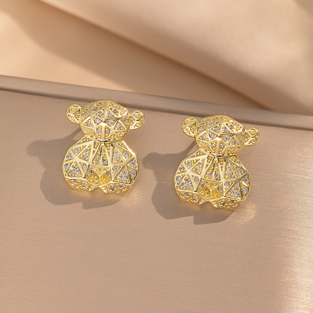 Fashionable Clover Zircon Flower Love Bear Ear Earrings