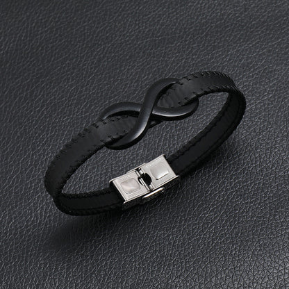 Men's Words Infinite Symbol Leather Simplicity Stainless Steel Bracelets