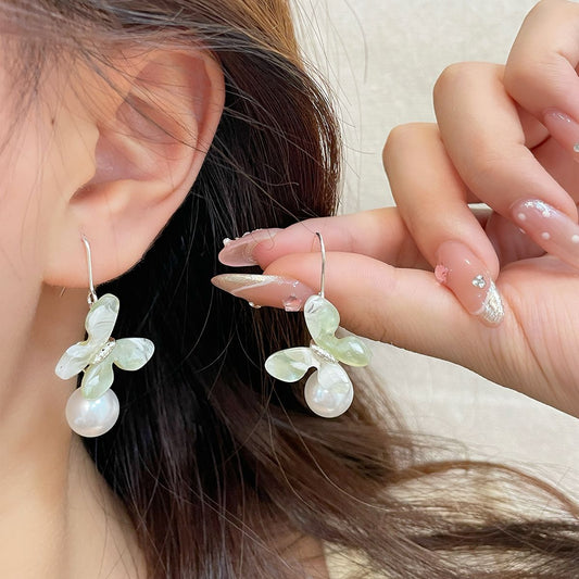 Women's Mint Mambo Green Clear Butterfly Ear Hook Sier Earrings