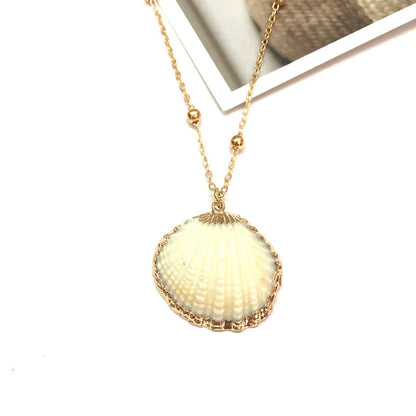 Women's & Men's Style Natural Shell Gold-plated Edge Alloy Necklaces