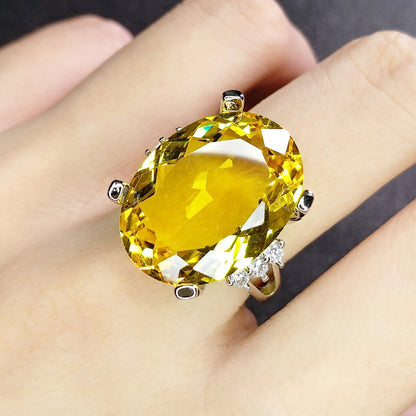 Gold Plated Egg-shaped Yellow Gem Diamond Rings