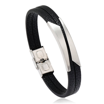 Men's Stainless Steel Fashion Titanium Imitation Leather Bracelets