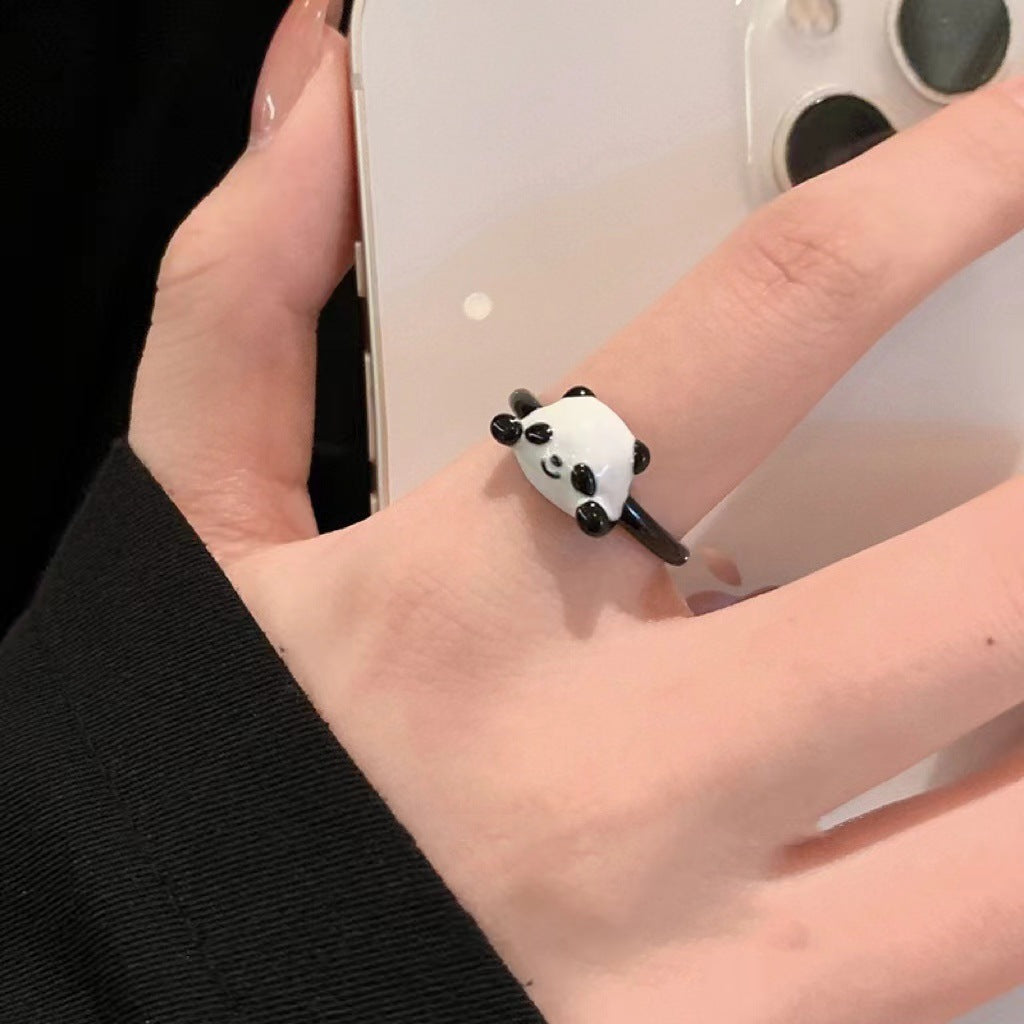 Childlike Cute Panda Alloy Personalized Niche Design Rings