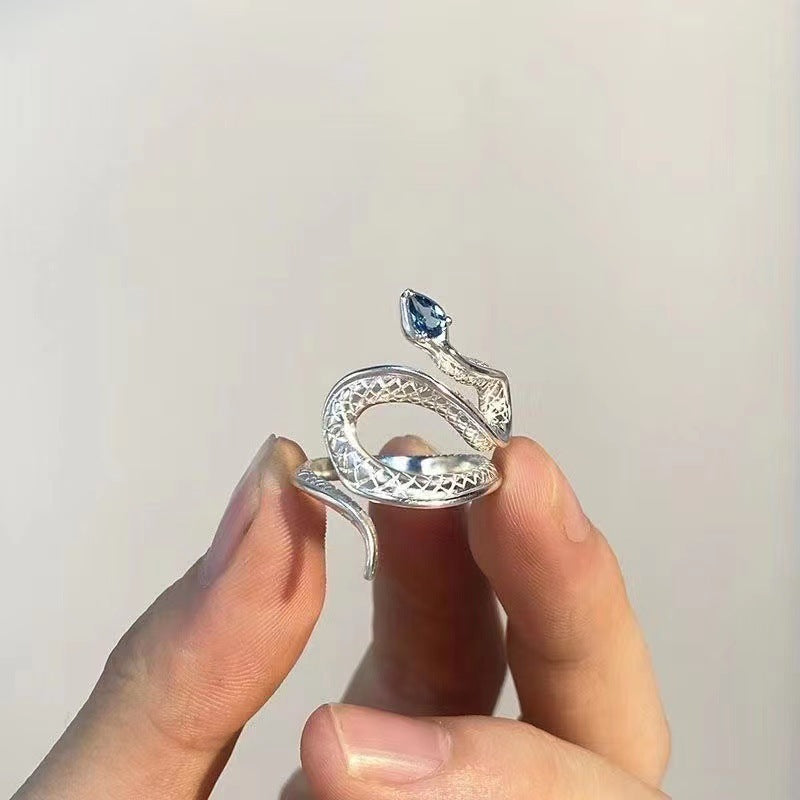 Blue Topaz Spirit Snake Open Creative Rings