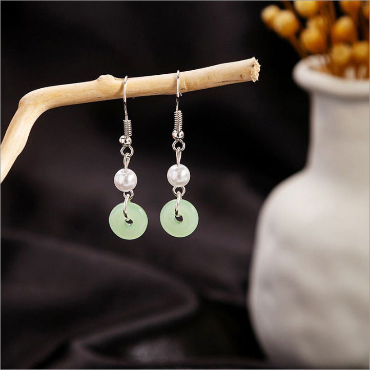 Retro Chinese Pearl Jade Simple Palace Earrings