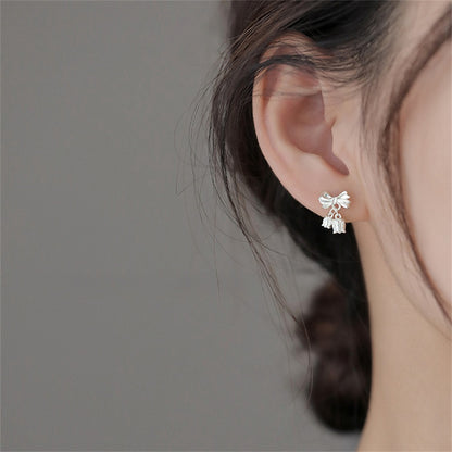 Women's Korean Style Zircon Butterfly Pearl Sier Needle Light Luxury Earrings