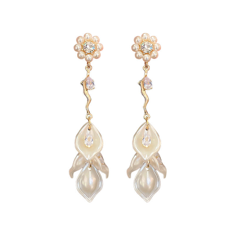 Inlaid Pearls Shell Fresh Long Fashion Earrings