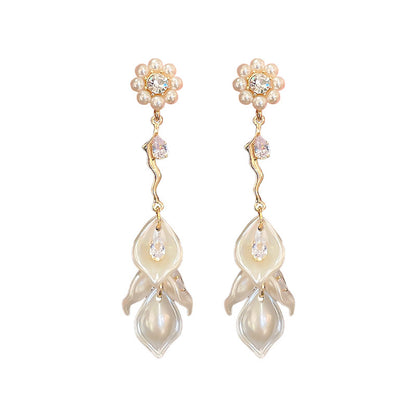 Inlaid Pearls Shell Fresh Long Fashion Earrings