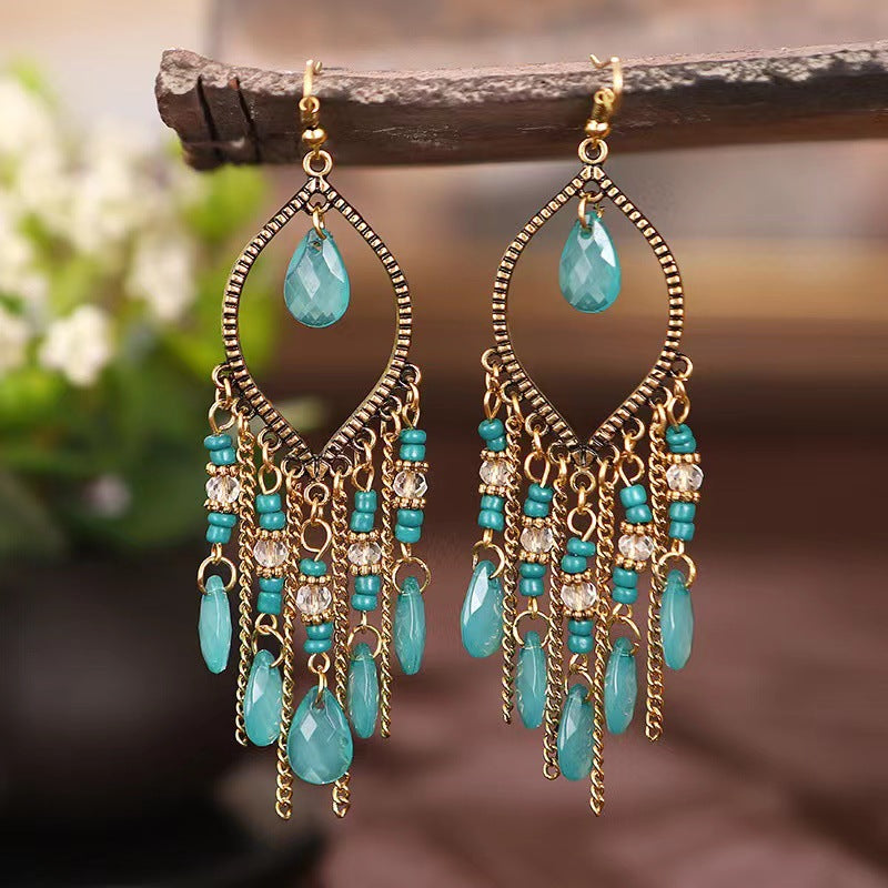 Handmade Water Drop Bead Bohemian Eardrops Earrings