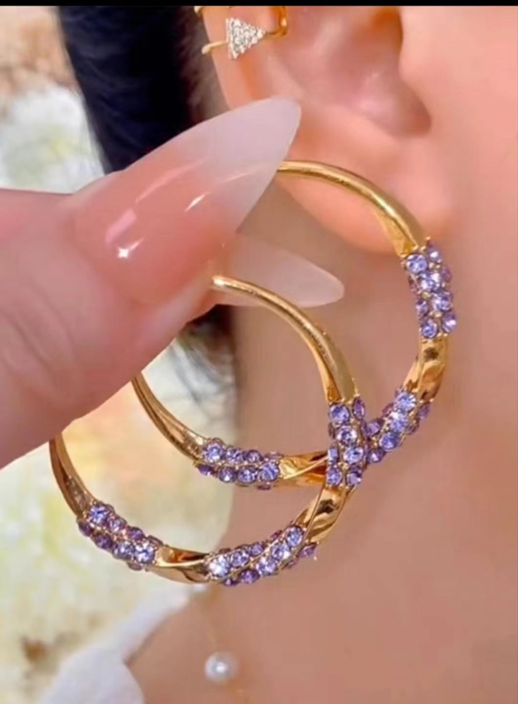 Sier Rhinestone Big Hoop Light Luxury Earrings